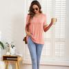 Women’s Shirts Round-neck Short Sleeves Loose Tops Pullover Pleated Stripes T-shirts Solid Color Summer Spring Casual Wear
