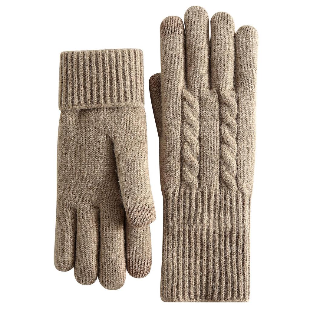 Women's Winter Knitted Touchscreen Gloves - Double-Layer Fleece-Lined, Thick Warm for Outdoor Cycling