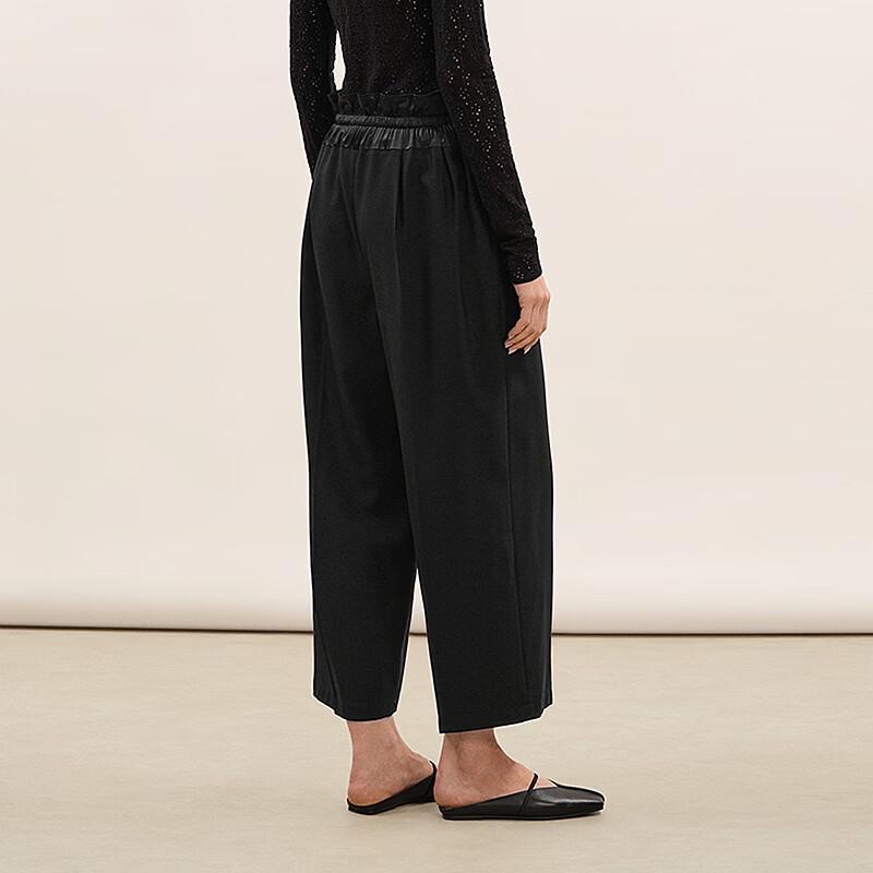 LESS Women's Straight Leg Wool Blend Cropped Pants