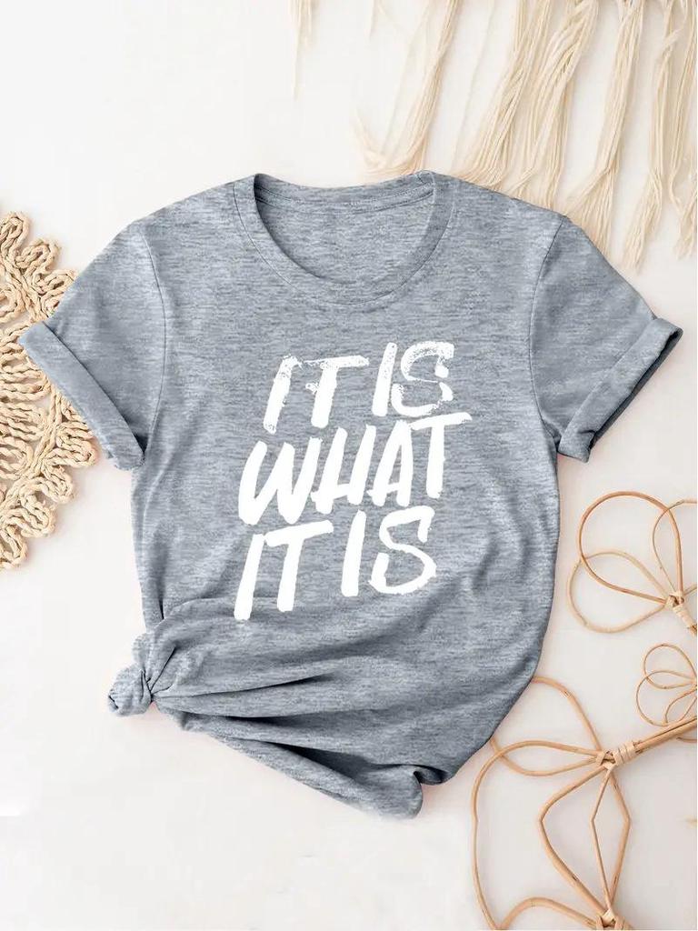 Light Grey Women's Short-Sleeved European and American Style Top with Picture