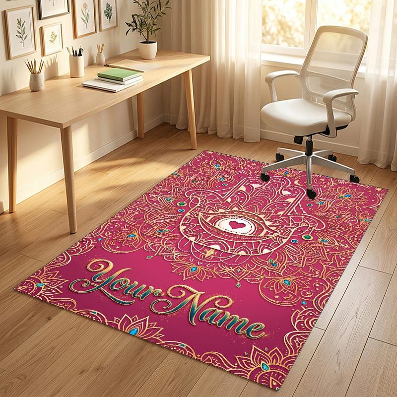 Elegant Theme Soft Crystal Velvet Rug Custom Name & Text Print Non Slip Floor Rug for Bedroom Living Room