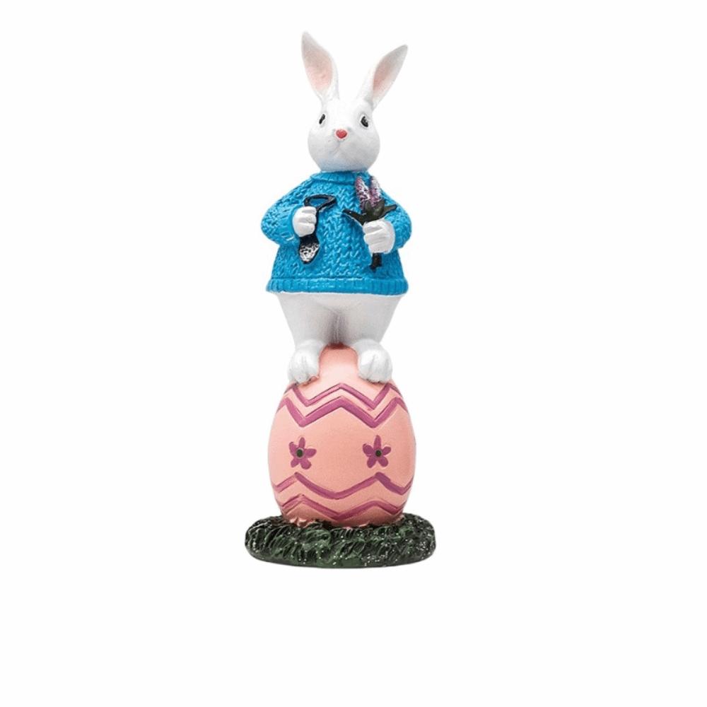 Cartoon Easter Bunny Figurine Handmade Standing Bunny Egg Statue Lovely Sculpture Resin Rabbit Sculpture Easter Party