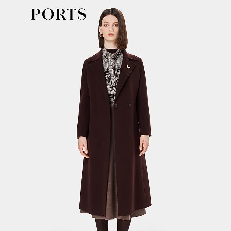 Ports Women's Chestnut Brown Double-Faced Wool Coat