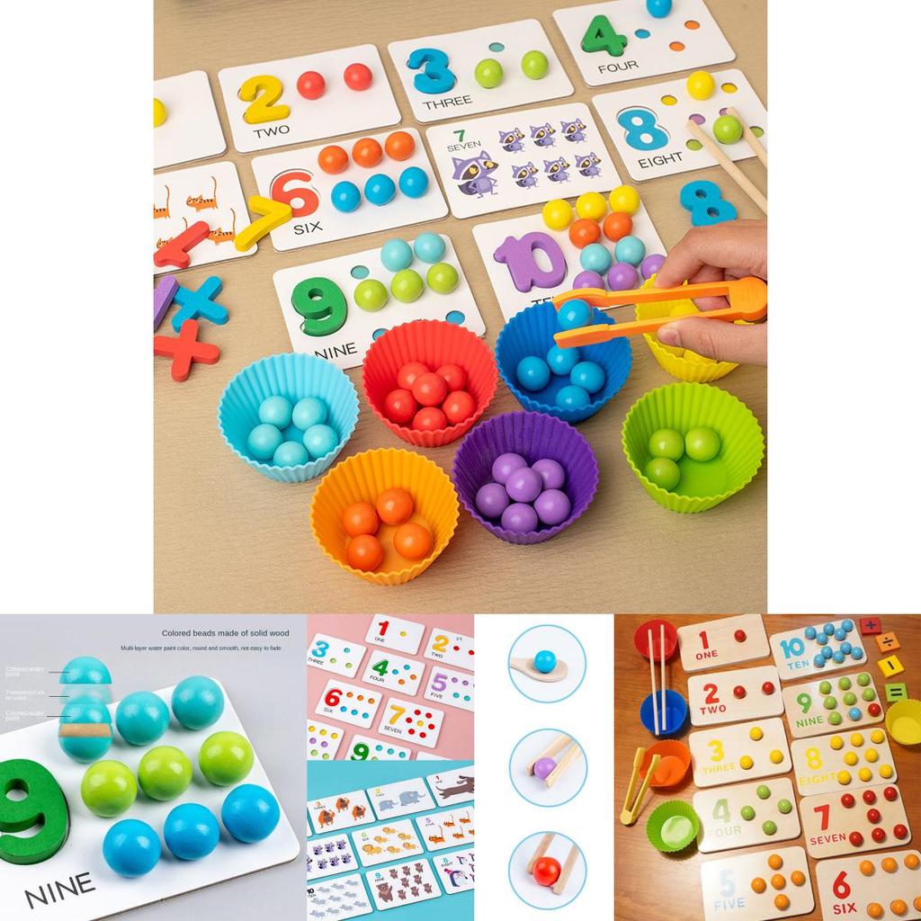 Montessori Math Learning Puzzle For Kids Wooden Bead Counting And Matching Game