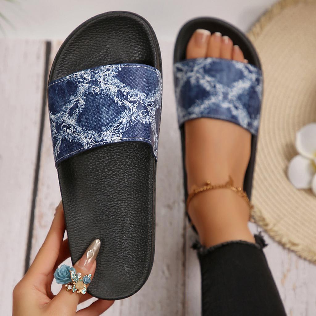 Moda 2025 Nuove infradito da donna oversize stampate Sandali da spiaggia a punta aperta in denim