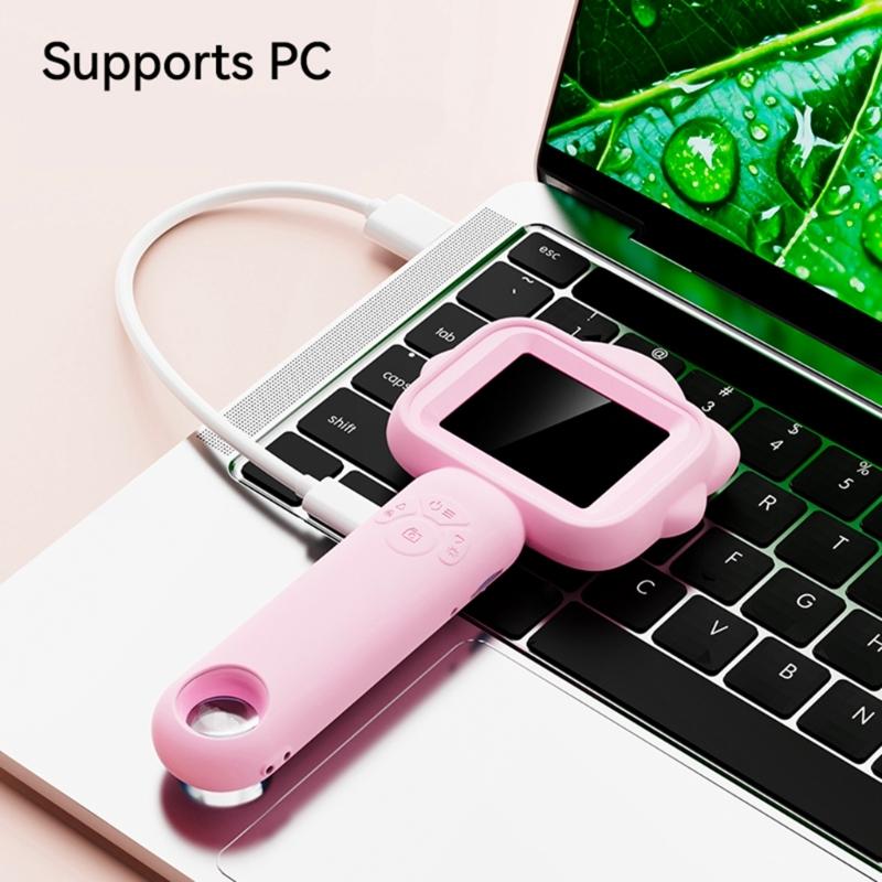 500x Magnification Microscope Handheld Magnifying Glass Support PC Educational Science Toys Pocket Microscopes for Kids