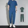 Plain Man Trousers Sets Linen T-shirts Pants Suits for Men Loose Tee Stretch Novelty In Regular Fit Casual Basic