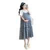 2026 Summer Korean Style Maternity T-shirt Dress with Plaid Patchwork - Fake Two-piece Set
