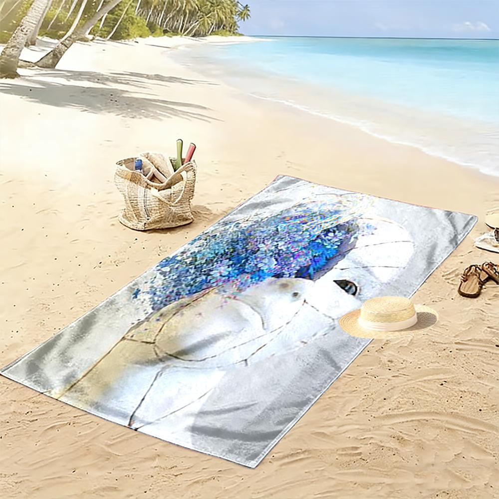 Abstract Face with Blue Floral Design Beach Towel Quick-drying for Travel Outdoor Sports Jogging Beach and Swimming
