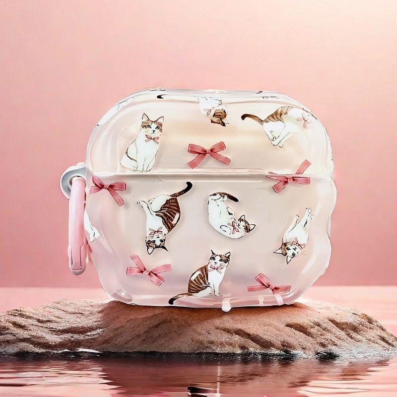 

Bows Cat Airpodspro2 Earphone Case Wireless Bluetooth for Airpods4 Earphone Sleeves Female Style Pink Fresh 3 Generation Protective Case Soft Case Apple Airpods Pro Powder Bows Cat Headset