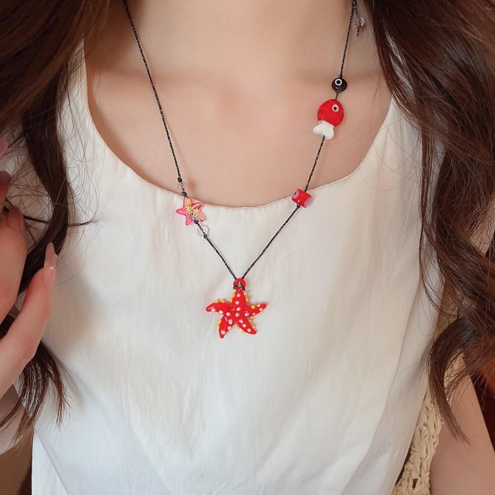 Starfish Fish Starfish Necklace Bohemian Boho Ethnic Necklace Ceramic Fish Pendant  Women