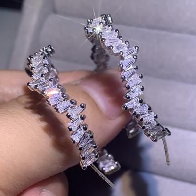 Orecchino Hip Hop Irregolare Esagerato Gioiello Fatto a Mano Argento Sterling 925 T Taglio Principessa 5A CZ Donna Matrimonio Orecchino a Lobo Regalo