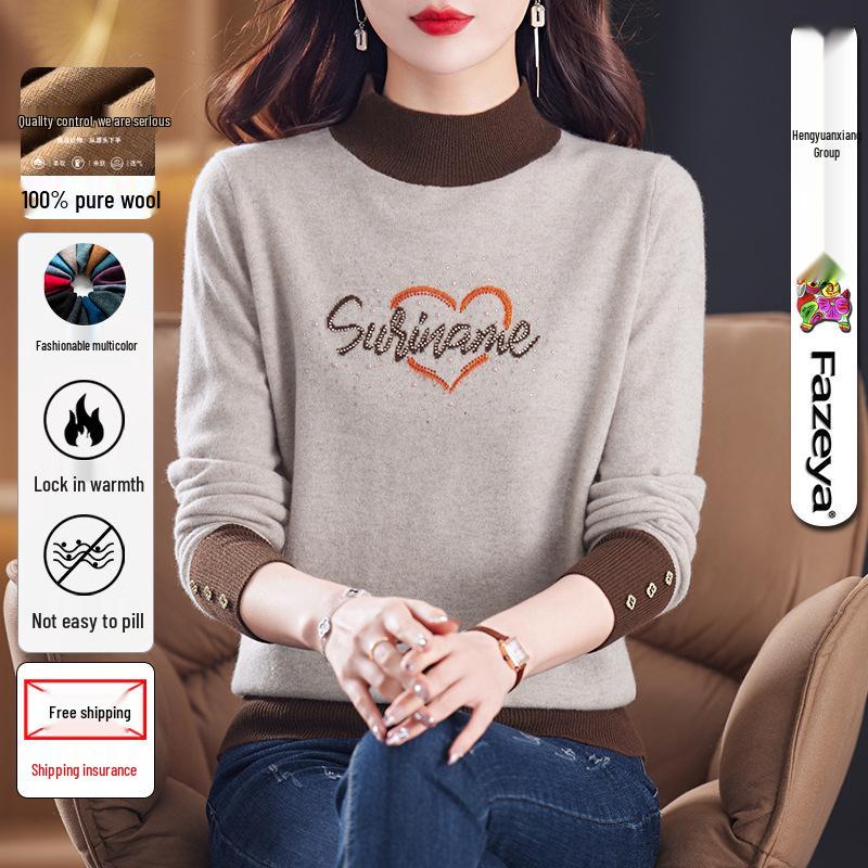 

Hengyuanxiang Women s 100% Pure Wool Semi-High Neck Sweater - Fashionable Red Autumn/Winter Base Layer XL [120]