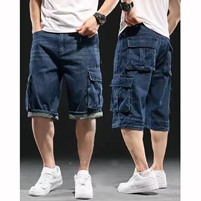 Short en jean à jambe large pour homme avec poches