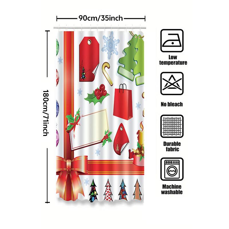 TU Festive Holiday Shower Curtain Christmas Trees Reindeer Snowflakes Winter Pattern Waterproof Fabric Decor Bathroom Set