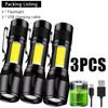 Portable Zoomable LED Flashlight Usb Rechargeable Mini Torch Lantern Emergency Outdoor Camping Flashlights Flash Light Cob Light