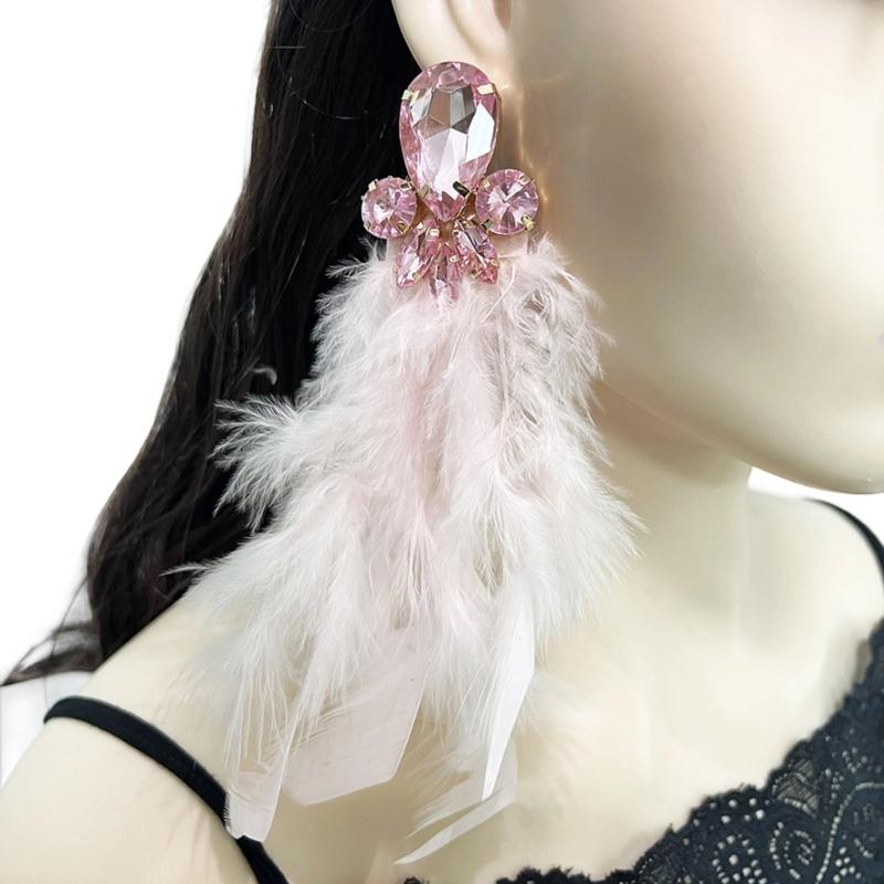 Hypoallergenically Feather Crystal Earrings Lightweight Alloy Long Drop Jewelry Ear Accessories for Women Gift