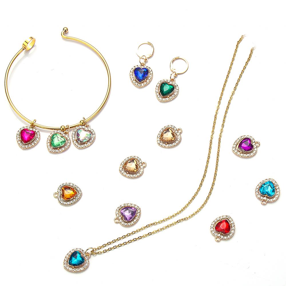 10Pcs/lot Alloy Rhinestone Heart Charms Gold Color Pendant for DIY Necklace Bracelet Earrings Jewelry Making Accessories