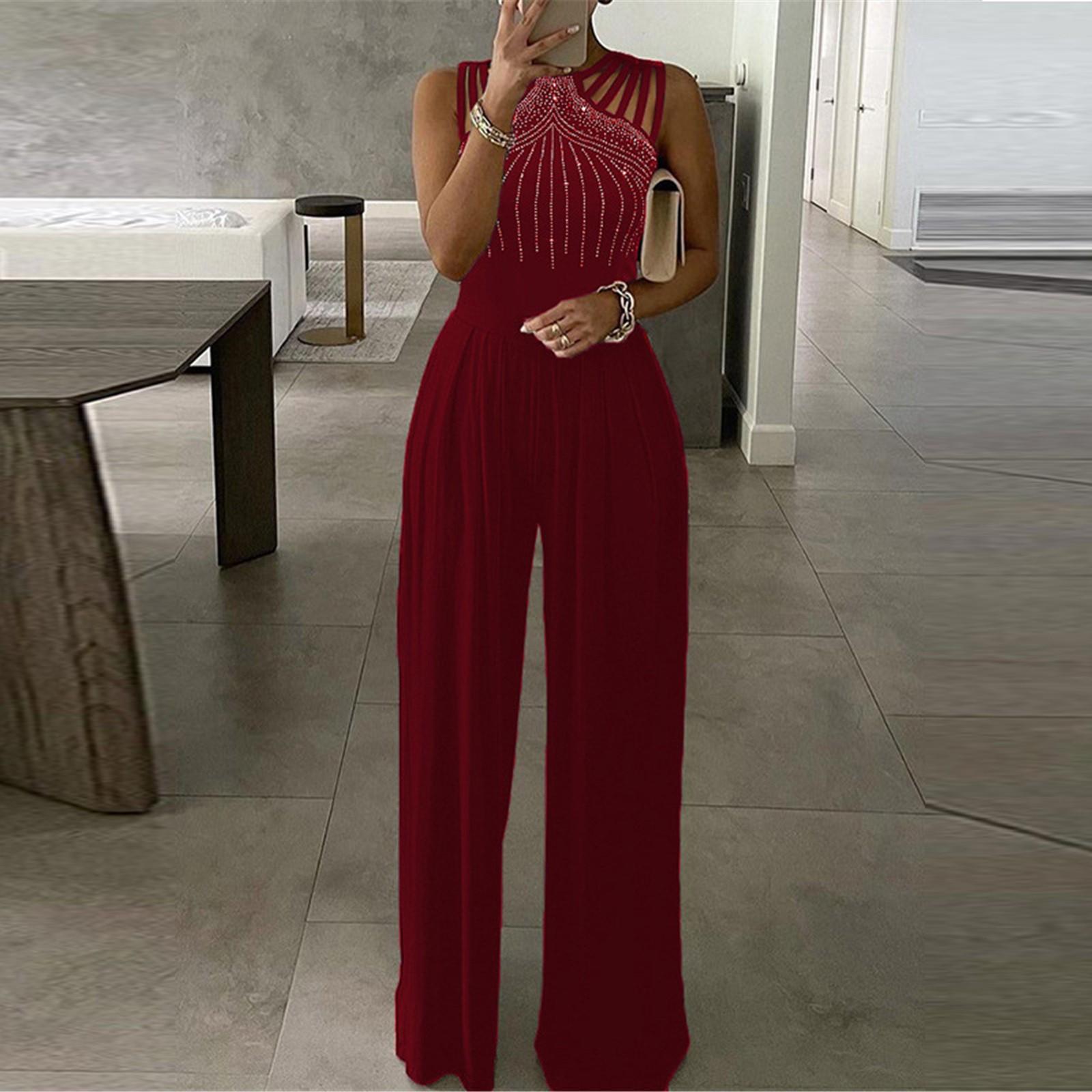 

Женский однотонный кирпичный комбинезон без рукавов с круглым вырезом XXXXXL красный