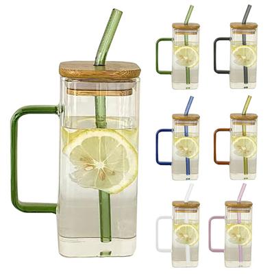 Gobelet carré en verre avec anse et couvercle 380 ml Tasse à café transparente
