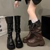 Black Tall Boots Summer Thick-soled Boots Women's 2025 New Thin and Tall Small Thick-legged Knight Boots