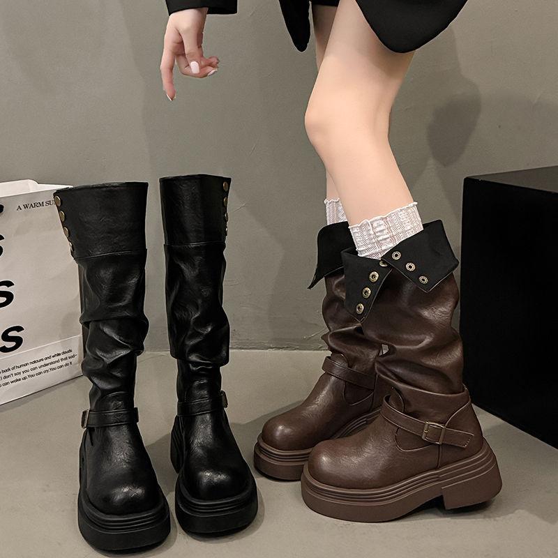 Black Tall Boots Summer Thick-soled Boots Women's 2025 New Thin and Tall Small Thick-legged Knight Boots