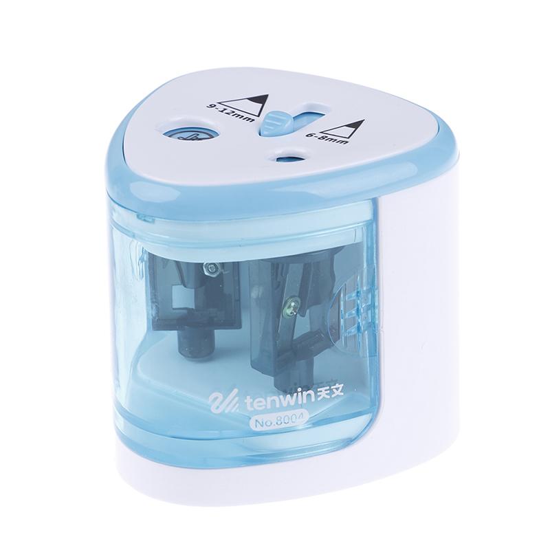 

1 шт. Електрична двоотворова точилка для олівців на батарейках, Автоматична точилка синій