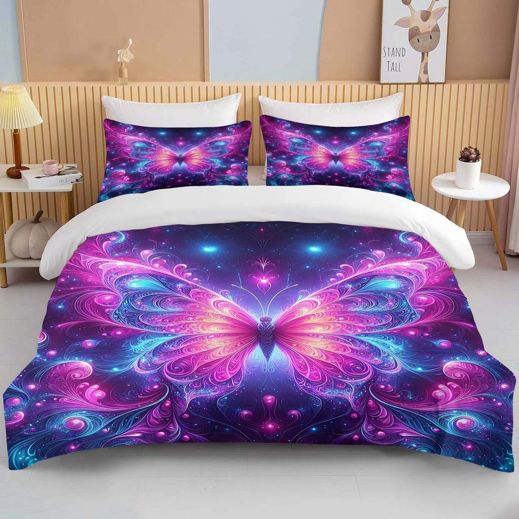 Neon Romantic Butterfly Roses Print Bedding Set Duvet Cover 1 Duvet Cover 2 Pillowcases Adult and Children Bedding Set Luxury