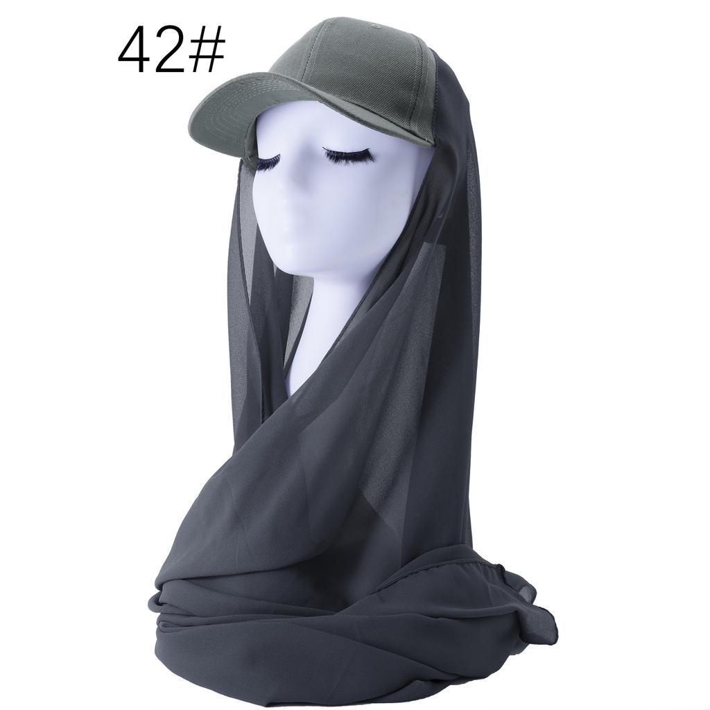 New Arrival Solid-Colored Chiffon Scarf with Brim Womens Baseball Cap-Style Ethnic All-Match Pull-On Headscarf Hat
