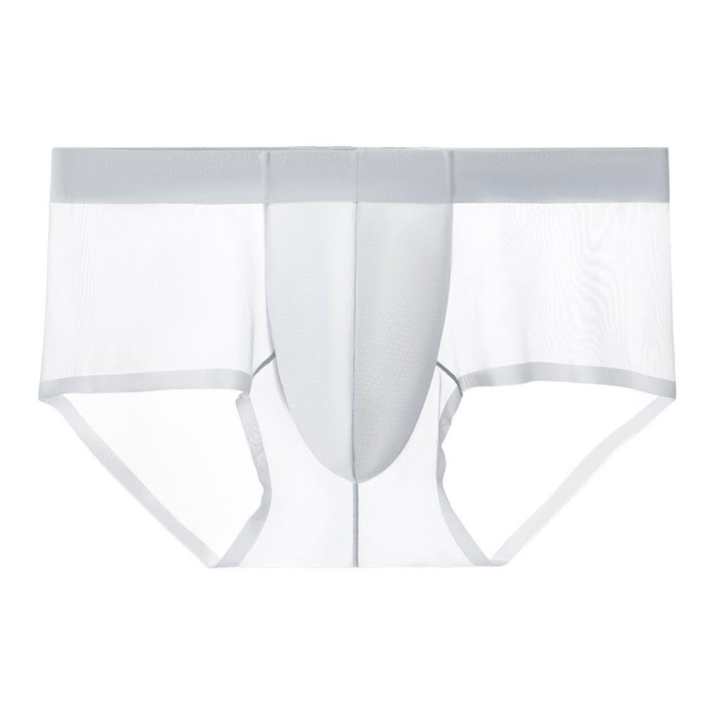 Underpants Summer Thin Briefs Men L-3XL Large Size with Crotch Cloth Ice Silk Boxers Panties Breathable Quick Dry