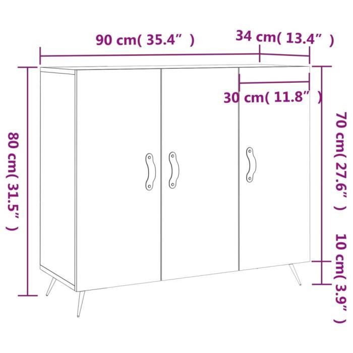 VidaXL Buffet chêne fumé 90x34x80 cm bois d'ingénierie 828081
