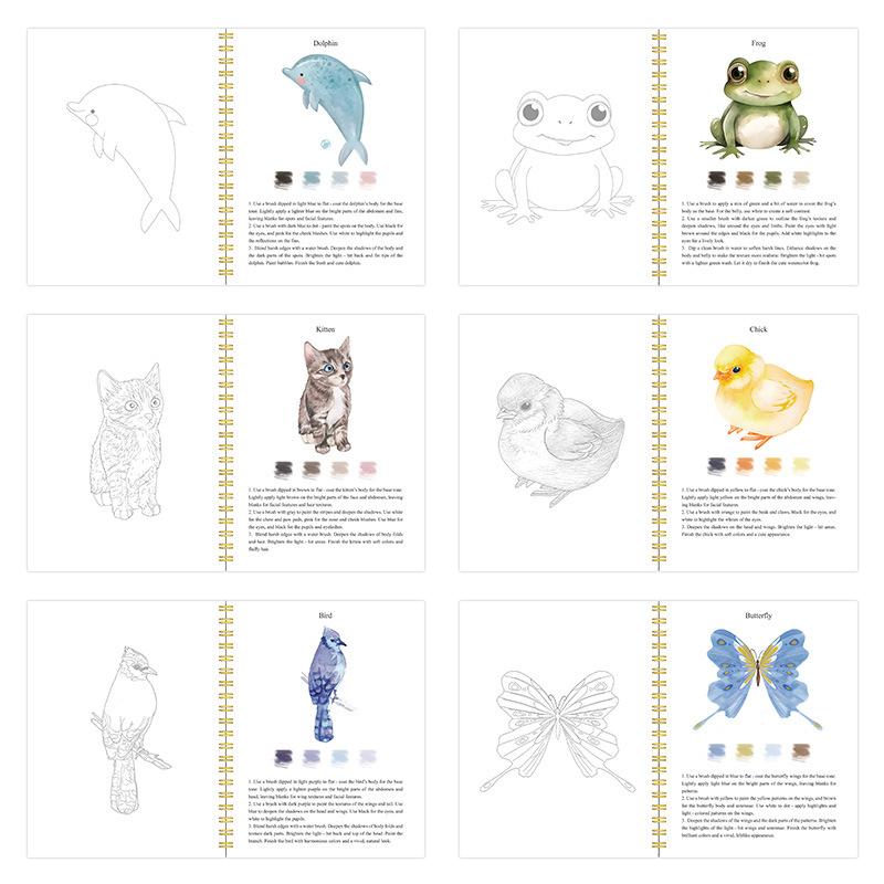 Caiete de lucru acuarelă Carte de colorat Prietenos pentru începători Kit de pictură Scene ușoare din natură Set de vopsele Artă Meșteșuguri