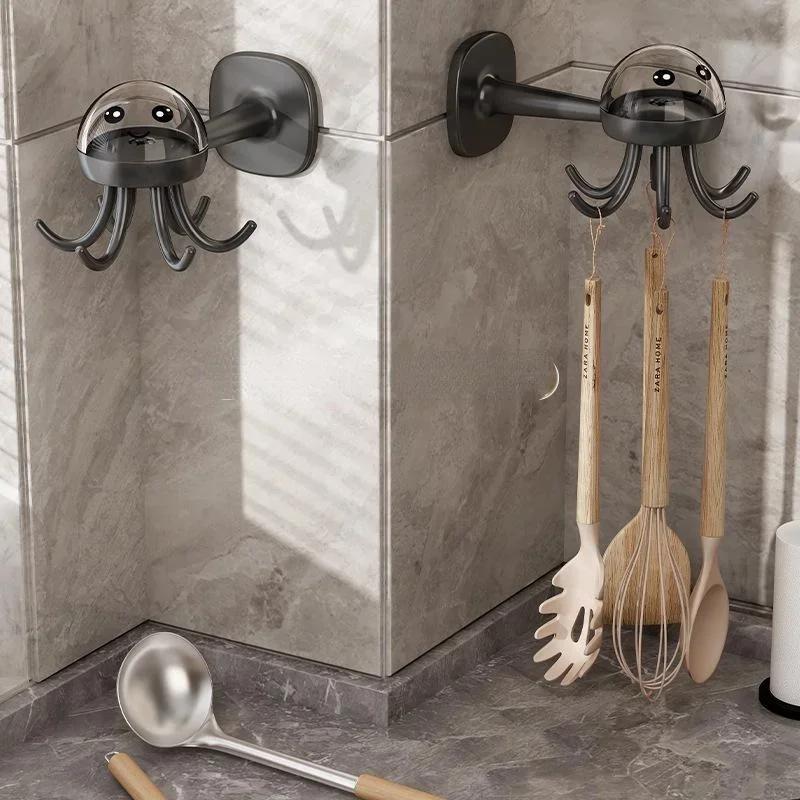 Multifunctional Six Claw Rotating Hook Rack for Kitchen Storage 360 Degree Seamless Hook, Household Non Punching Adhesive Hook