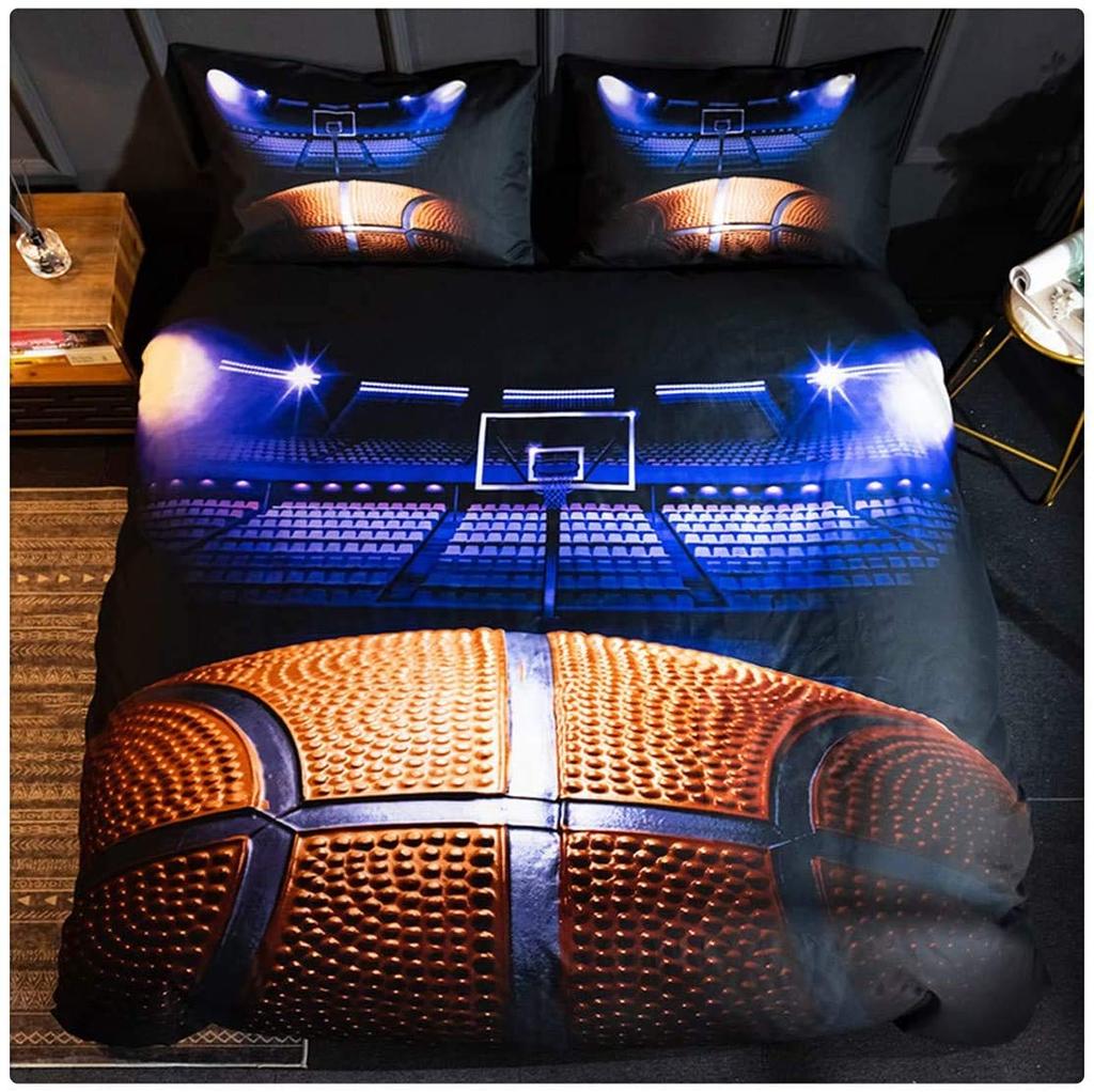 Basketplan Print Sängkläder Set Enkelstorlek, Bollsporter Spel Tematiserat Påslakan, Pojkar Spelrum Inredning Täckeöverdrag