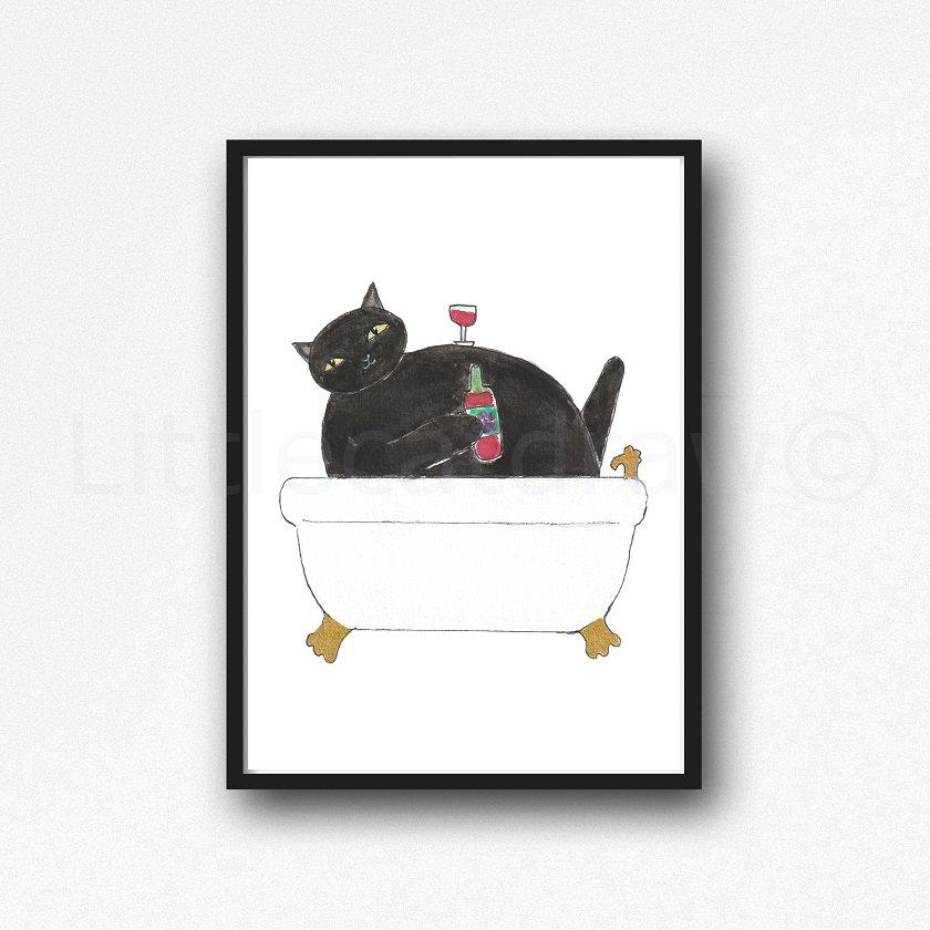 Cat Print Bath Time Cat Canvas Painting Print Wall Art Bathroom Decor Bathtub Bath Tub Wall Art Print Cat Lover Gift Unframed