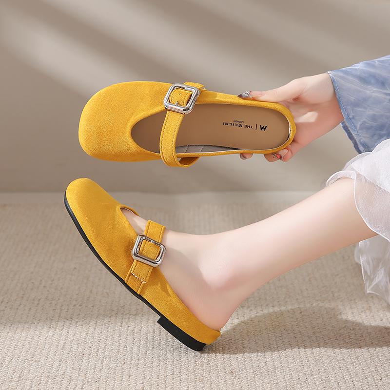 CRLAYDK Retro Women's Casual Loafers Slip On Flat Shoes Comfort Buckle Dressy Ladies Work Backless Walking Moccasins Slides