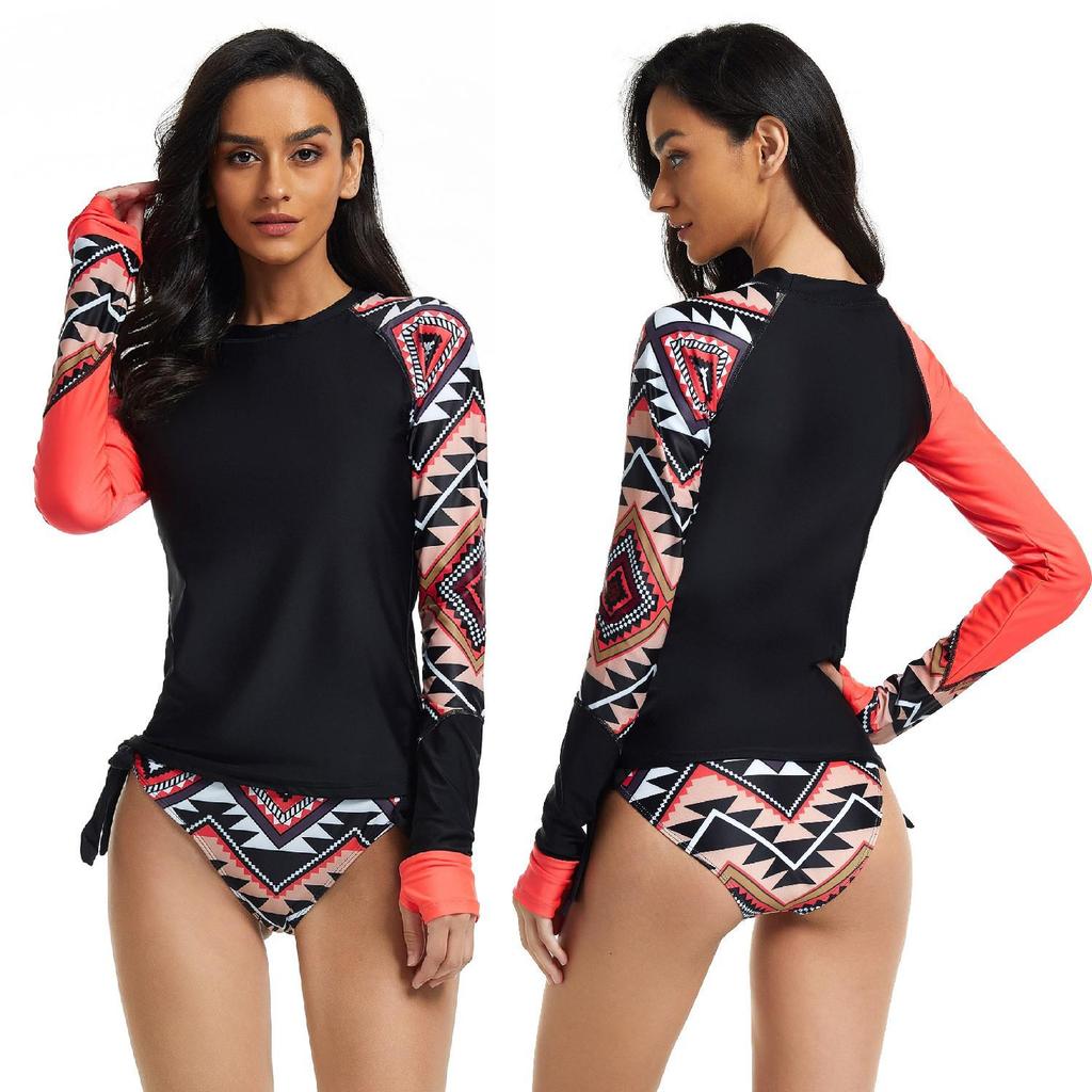 European & American Long Sleeve Women's Sun Protection Surfing Swimsuit - Flat Leg, Conservative Dive Suit