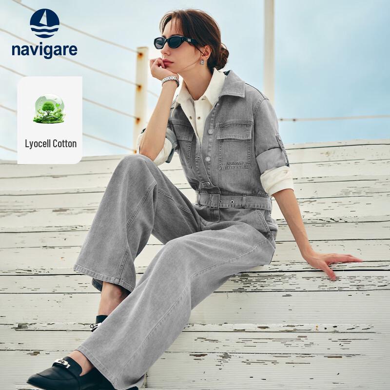 Navigare Women s Vintage Denim Wide-Leg Jumpsuit L