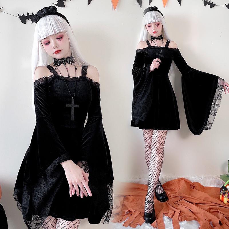 Punk style dark mesh dress Yamamoto goth little devil female soft sister halloween costume sexy