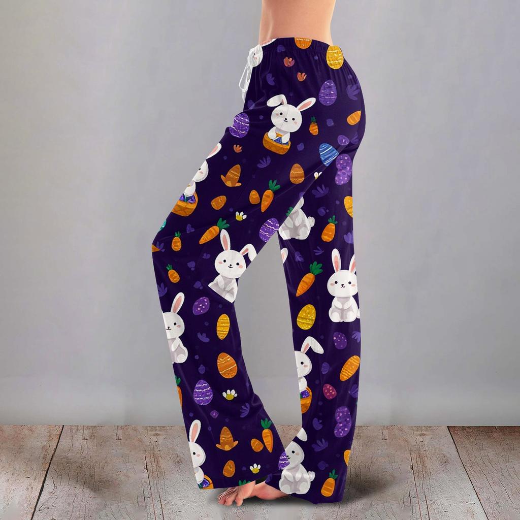 Women's Casual Fashion Comfort Pajama Pants Print Drawstring Pants Full Length Long