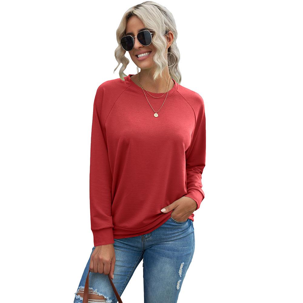 

Women s European & American Spring Solid Color Raglan Sleeve Sweatshirt - Long Sleeve Round Neck Small