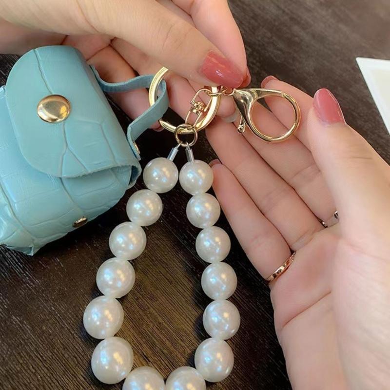 Elegant Pearls Bag Pendant Keychain Decoration Hand Making Earphone Storage Accessory Keys Jewelry Mini Leathers Bags