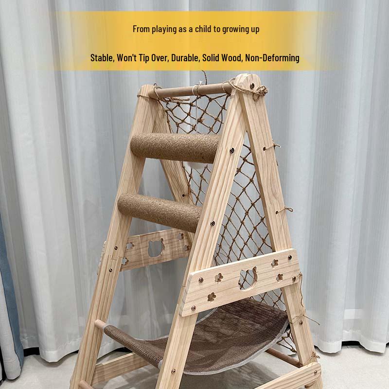 

Solid Wood Cat Tree: Multi-Level Climbing Ladder, Platform & Bed for Play and Sleep Grid Cat Climbing Frame