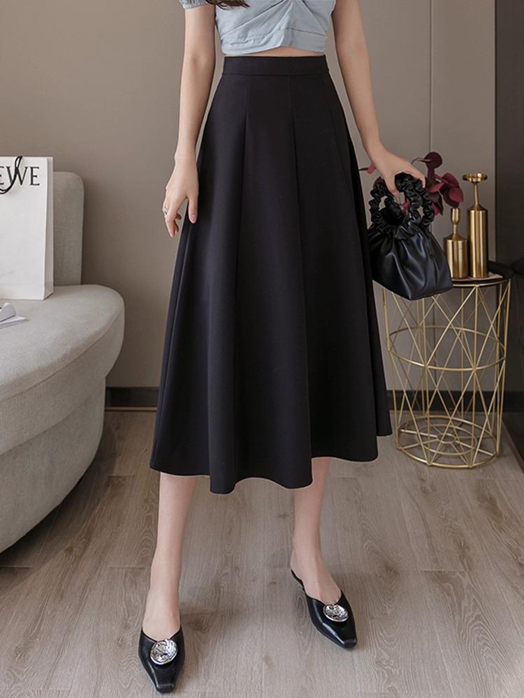 

Apricot Off-White High Waist A-Line Skirt for Women - Spring/Summer Medium-Long Umbrella Style L чорний