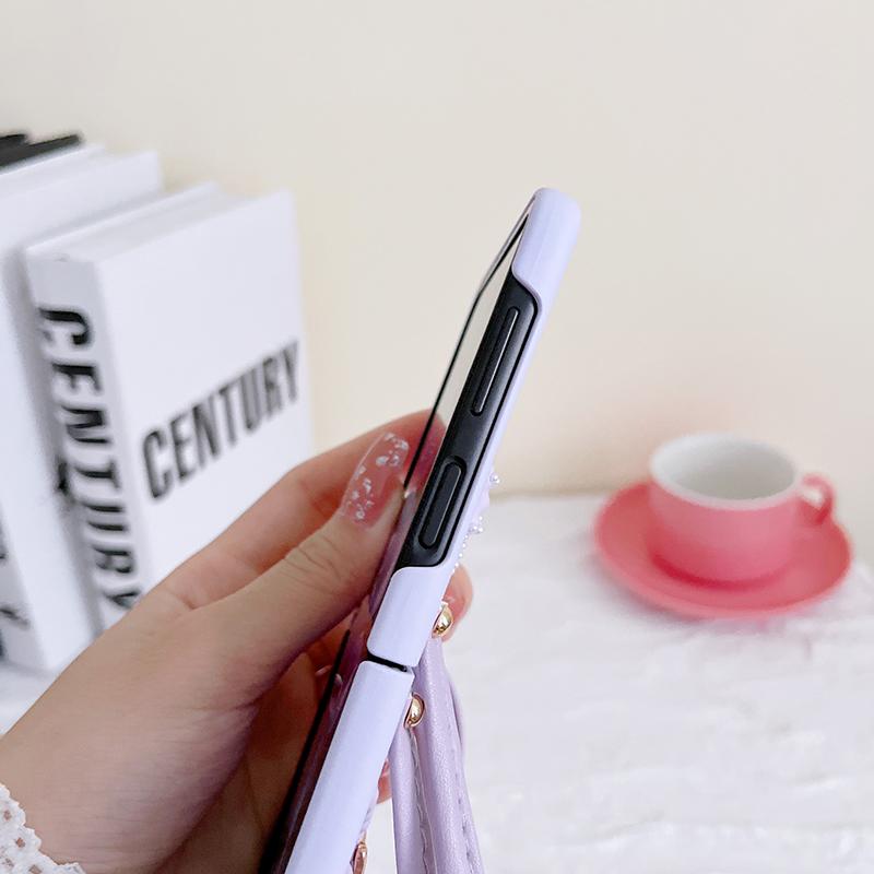 For Samsung Galaxy Z Flip 4 3 5g Cover Fashion Korean 3d Bear Bow -Knot Hand Strap Portable Lanyard Hard Pc Shell For Z Flip3 Bag