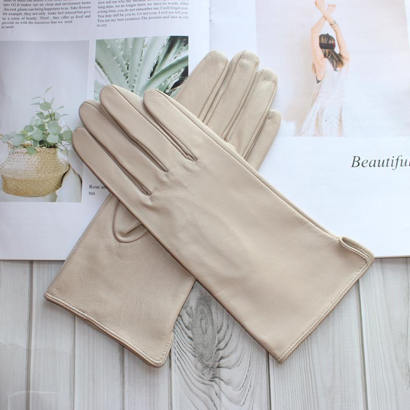 New Ladies Sheepskin Touch Screen Gloves Single Leather Thin Unlined Classic Solid Color Versatile Straight Driving Gloves