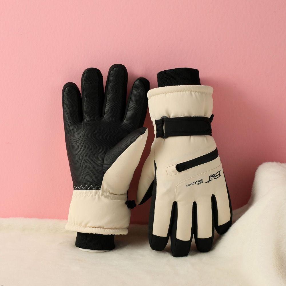 Full Finger Ski Gloves With Zippered Pocket Winter Warm Gloves Waterproof Winter Gloves  Men