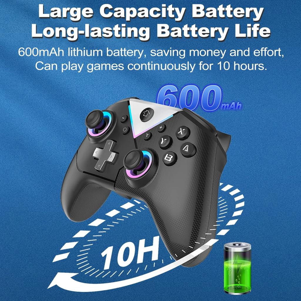 Wireless PC Gaming Controller, with Rgb Led Light Compatible for Nintendo Switch/Mobile Phone/Android Gamepad Joystick