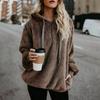 Winter Women Plush Hooded Pullover Long Sleeve Turtleneck Zipper Coat Loose Warm Fluffy Sweatshirt Autumn Winter Outerwear
