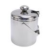 Ice Bucket 1.3L 304 Stainless Steel Double Wall Insulated Ice Cube Bucket with Tongs Strainer Lid for Red Wine Cocktail